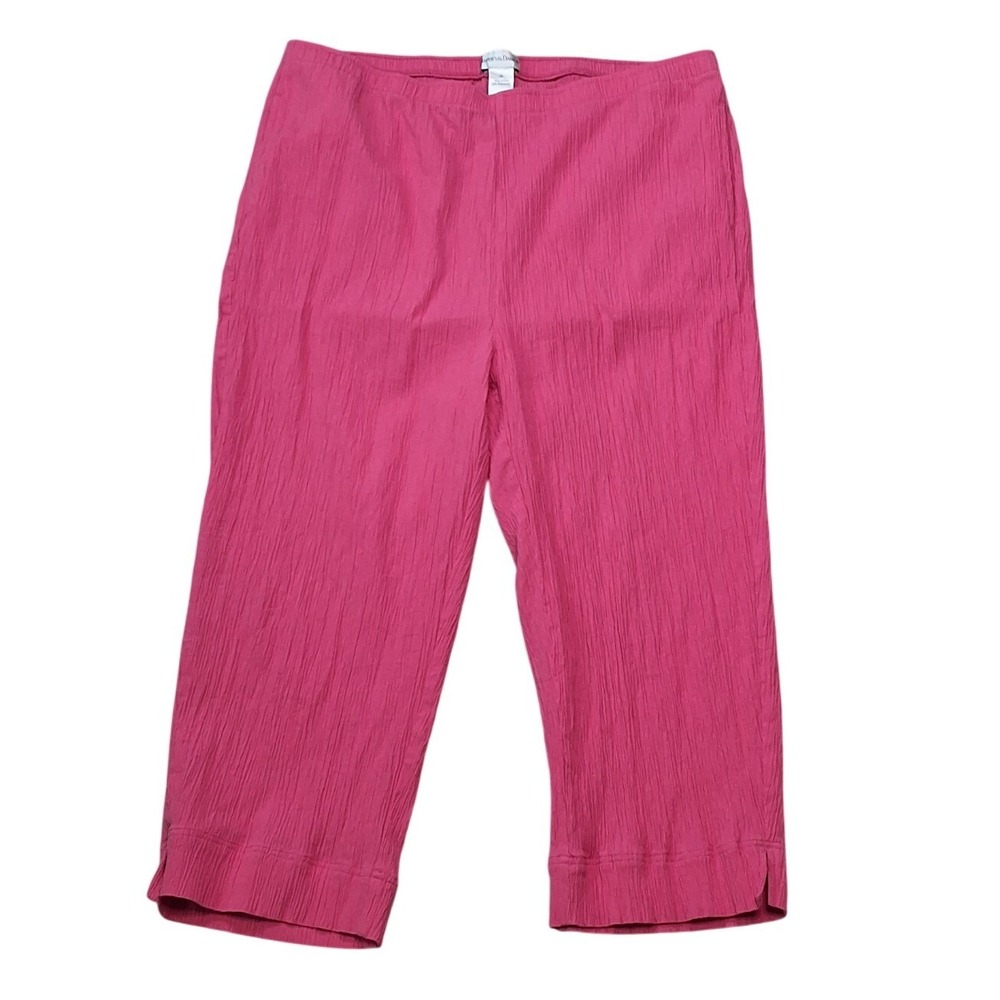 Drapers & Damons Pink Textured Pull On Capri Crop Pants Womens 1X Cotton Blend - Picture 2 of 5
